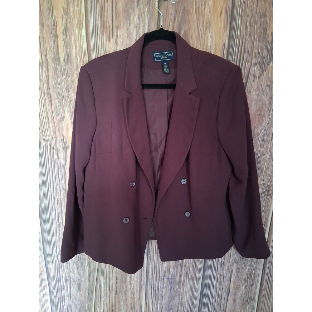 Laura Scott Petite size 14P Burgundy Maroon Double Breasted Blazer Jacket